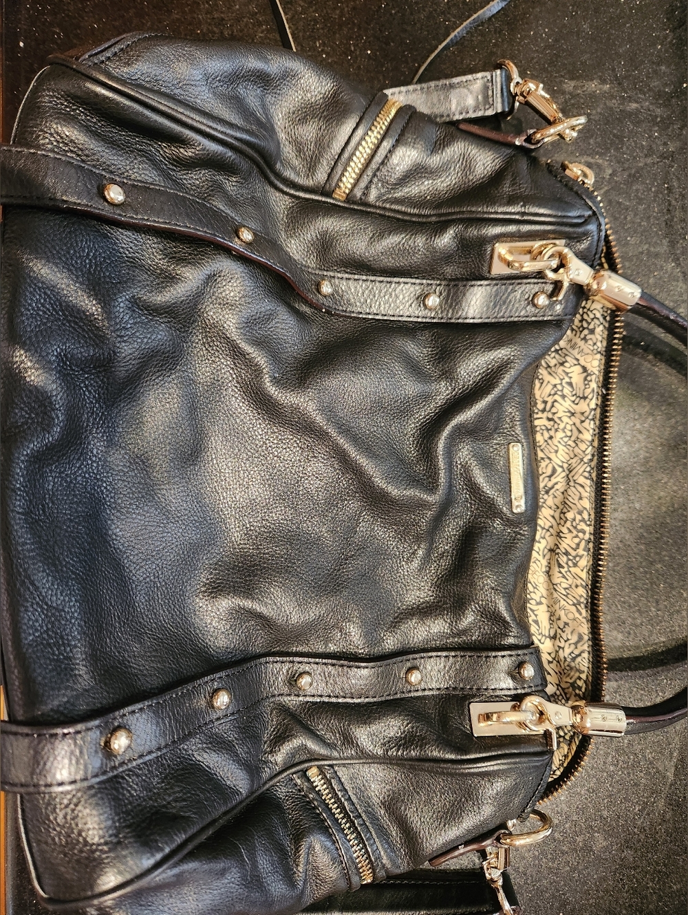 Rebecca Minkoff Black Leather Satchel with Gold Hardware and Studs - Picture 5 of 8